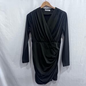 Grace Karin Women's Black Long-Sleeve Ruched Wrap Party Cocktail Mini Dress Lg